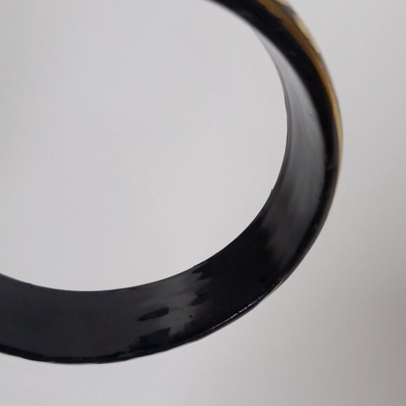 Artisan Hand Painted Black Lacquered Bangle Gold Scroll Floral Motifs Folk Art - Picture 5 of 6
